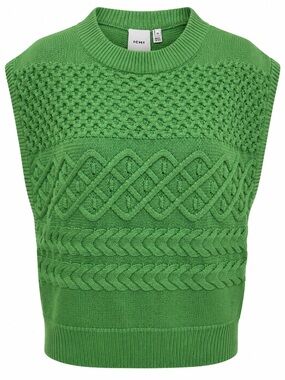 ICHI Chunky Cable Knit Sweater Vest XL Green Textured Cottagecore